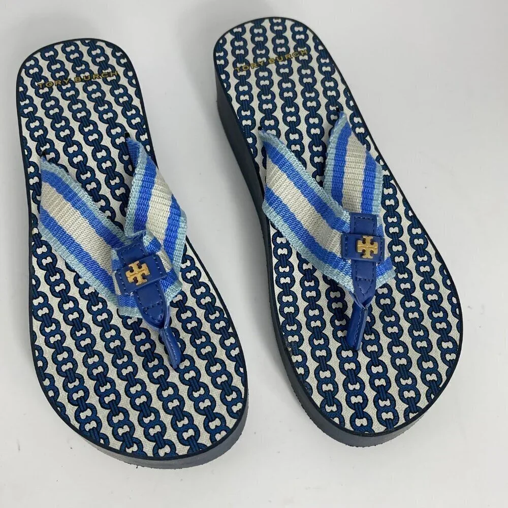 Tory Burch Gemini Link Thong Sandals | Women’s Size 7–7.5 | Blue & White